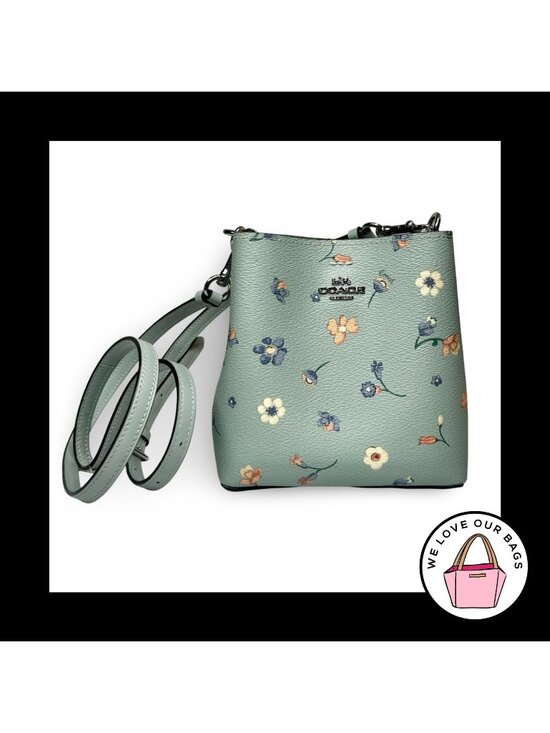 Coach Handbags - New COACH MINI TOWN BUCKET Bag Light Teal Blue Floral Print Canvas Leather C8608